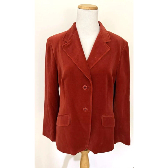 Weekend Max Mara Jackets & Blazers - MaxMara Weekend Blazer 12 Red/Orange Cotton Stretch Velveteen Lined Jacket Italy